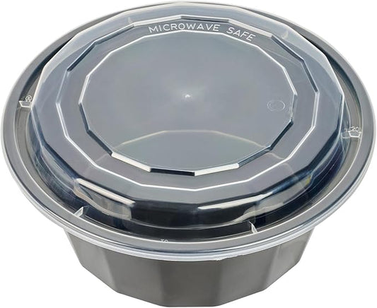 Restaurantware Asporto 32 Ounce To Go Boxes 100 Microwavable Take Out Food Containers - Clear Plastic Lids Included Do Not Contain BPA Black Plastic Catering Food Containers Disposable Round