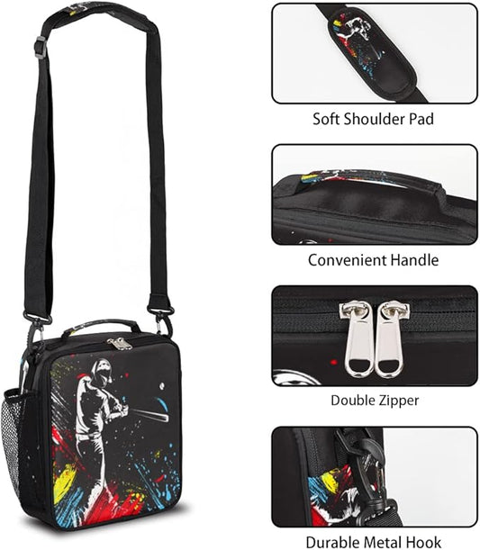 Baseball Cap Kids Lunch Box Baseball Player Insulated Lunch Bag for Boys Girls Reusable Food Container Tote Cooler Warm Pouch for School work Office Beach