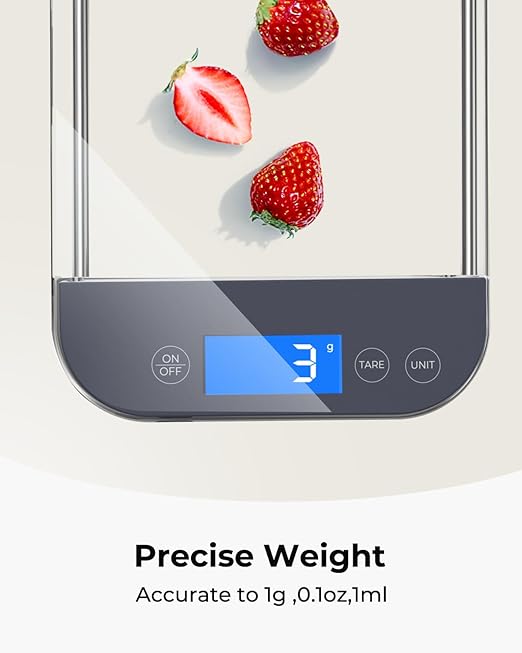 AZC Rechargeable Food Scale Digital Weight Grams and Oz, [Max 33lb Min 1g], Military Grade Anti-Drop Temepered Glass Panel, Crystal Clear Design for Kitchen Scale,Clear Grey