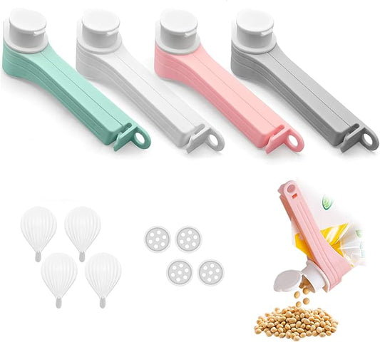 4pcs Bag Spout Clip,for Food,Snack Sealing Clips with Pour Spouts,Kitchen Chip Bag with Adhesive Hooks, for Cereal Kitchen Food Storage Organizer Kit-4 Color