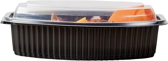 Restaurantware RW Base 32 Ounce Meal Prep Containers, 100 Microwavable To Go Containers With Lids - Disposable, Freezable, Black Plastic Oval Food Containers, Pack Hot And Cold Food, For Takeaway