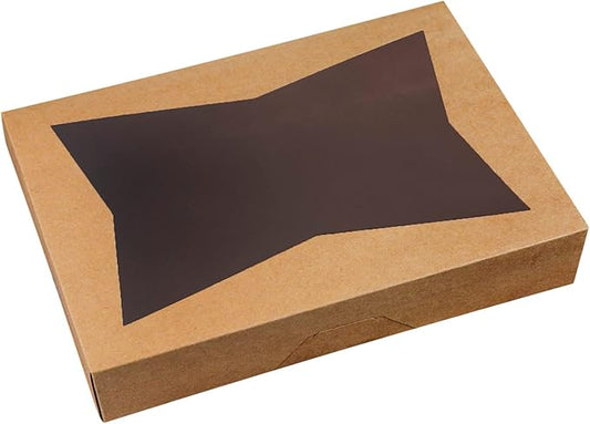 8-PACK Brown Pastry Bakery Box 16x11x2.75inch,Large Donuts,Muffins,Cookies Boxes with Window Auto-Pop up Paper Box Nature Cardboard Take Out Container,Hold 12 Donuts,Pack of 8