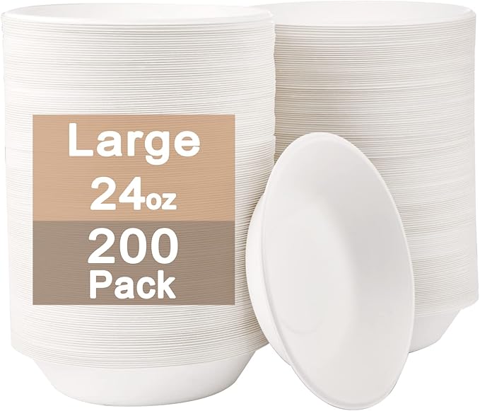 200pcs Compostable Paper Bowls[24oz], 100% Compostable Biodegradable,Disposable Bowls, Made Eco-Friendly Sugar Cane Fibers,Microwave Safe,Natural Sugarcane Fibers Bowls For Hot and Cold Food