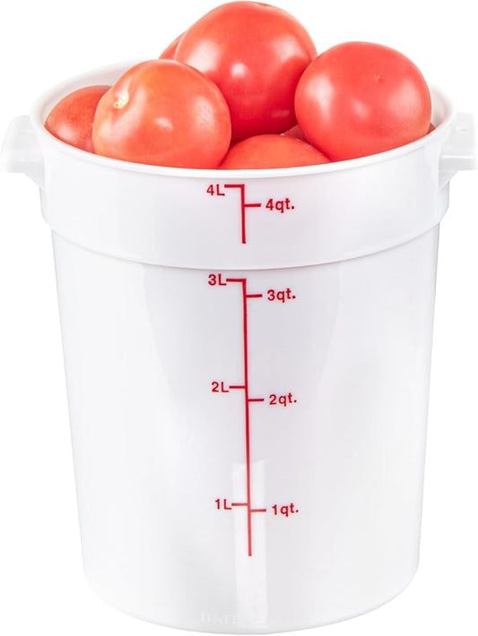 Restaurantware-Met Lux 4 Quart Food Storage Container, 1 White Storage Container - Lids Sold Separately, Red Volume Markers, Dishwashable Container, Side Handles, For Storing Foods