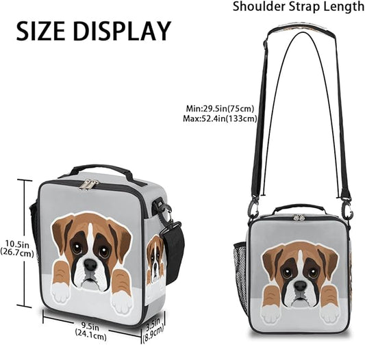 Kids Lunch Box for Boys Girls Lunch Bag Cute Boxer Dog Kids Lunch Bags Insulated Meal Tote with Adjustable Shoulder Strap for School Picnic