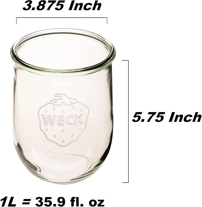 Weck Tulip Jars 1 Liter - Large Sourdough Starter Jars with Wide Mouth, Glass Lids and Keep Fresh Covers - Suitable for Canning and Storage (2 Pack)
