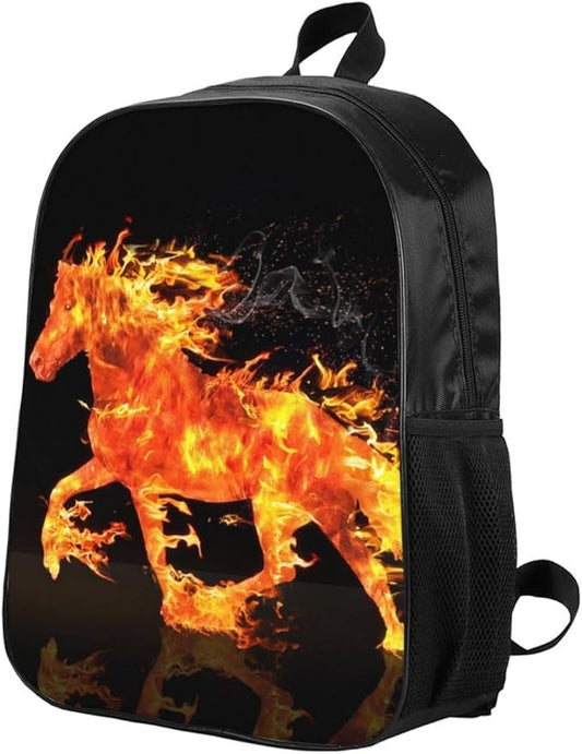 Horse Backpack Bundle 3 Pieces - Flame Horse Backpacks for Teens, Boys & Girls Includes Bookbags, Insulated Lunch Bag & Pencil Case - Perfect for School & Everyday Use