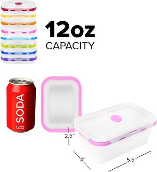 Collapsible Silicone Food Storage Containers, BPA Free, Microwave, Freezer and Dishwasher Safe, Lunch, Meal Prep, Travel, Space-Saving