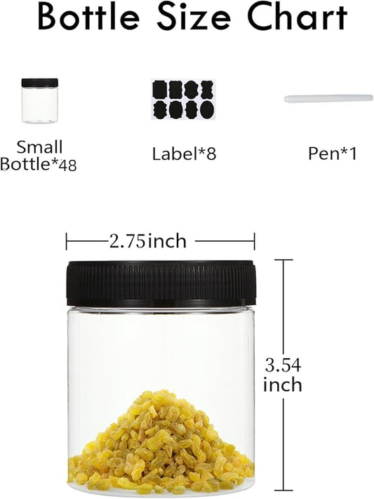 8oz Clear Plastic Jars With Lids, Airtight Container for Food Storage, Clear Plastic Jars Ideal For Dry Food, Peanut Butter, Honey Jam,Cosmetics, Cream, Bathroom and Storage(set of48)