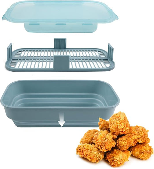 COOK WITH COLOR Collapsible Batter Bowl - Mess Free Breading Shaker Container - Great for Fried Fish, Fried Chicken, Onion Rings, Wings & More, Blue