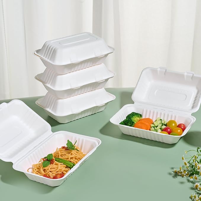 JOLLY CHEF Clamshell To Go Containers, [9 * 6" 75-Pack], Sugarcane To Go Boxes for Salad, Lunch