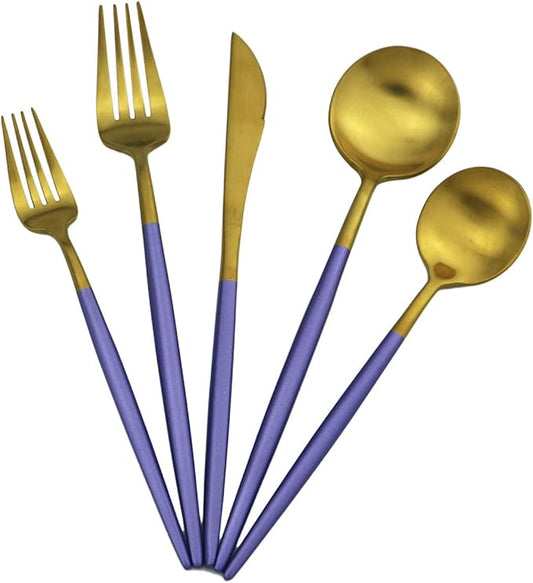 5-Piece Matte Gold Silverware Set, 18/10 Stainless Steel Satin Finish Flatware, Kitchen Utensil Set, Dishwasher Safe