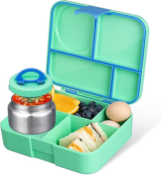 Bento Lunch Box for kids With 8oz Soup Thermo,Leak-proof Lunch Containers with 4 Compartment,Thermo Food Jar, BPA Free,Travel, School