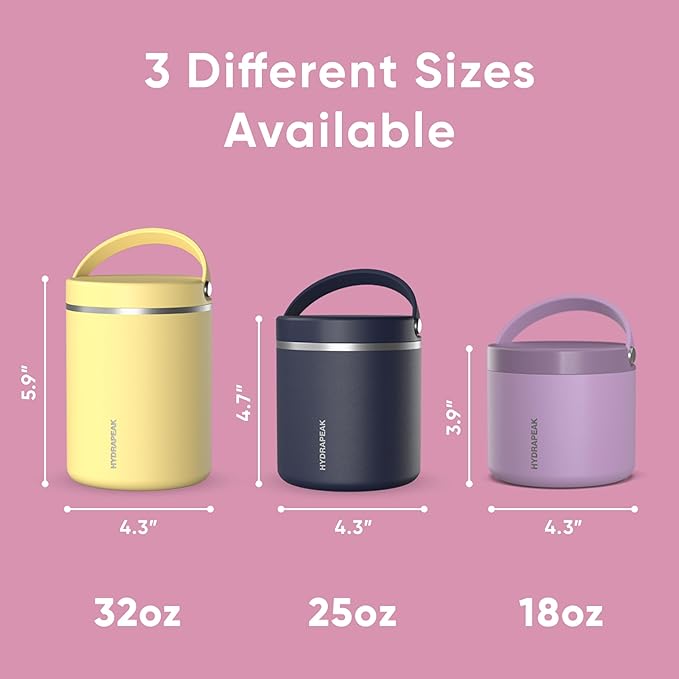 Hydrapeak 25oz Stainless Steel Vacuum Insulated Thermos Food Jar | Thermos for Hot Food and Cold Food, Wide Mouth Leak-Proof Soup Thermos for Adults, 10 Hours Hot and 16 Hours Cold (Bubblegum)