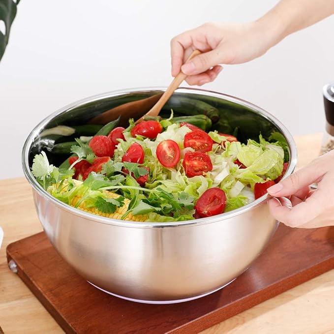 Mixing Bowl Large Stainless Steel 5 Quart Deep Bowl Kitchen Metal with Non-slip Bottom for Baking Cooking Marinating & Food Prep Serving, Dishwasher Safe