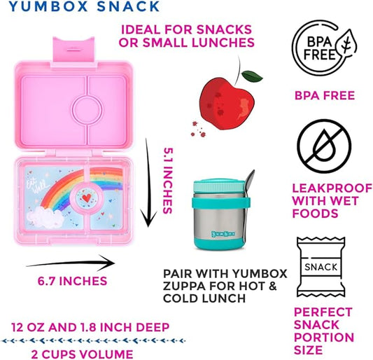 Yumbox Snack Box - 3 Compartment - Leakproof Bento Lunch Box for Kids (Fifi Pink with Rainbow Tray)