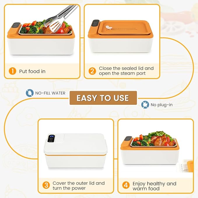 Cordless Electric lunch box, Battery Powered Heated Lunch Box，Food Heate 1L Adjustable heating time Comes with tableware and insulated bag Used for trucks, camping, offices