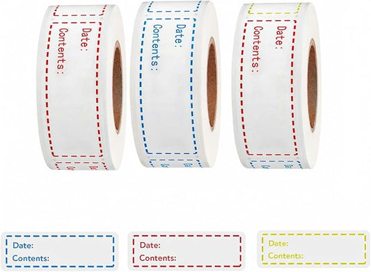 Freezer Labels 375pcs - 3"x1" Self-Adhesive Removable Food Labels | Write-On Waterproof & Oil-Proof Tape for Containers, Meal Prep & Pantry Organization (3 Rolls, 3 Colors)