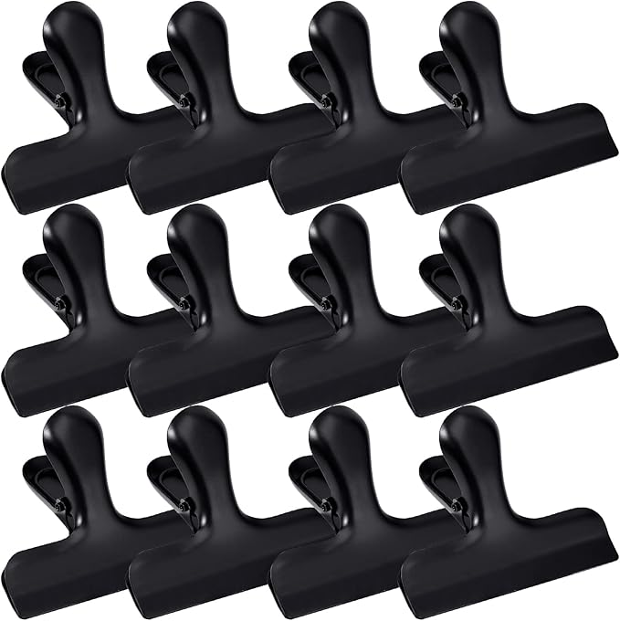 12 Pack Stainless Steel Chip Bag Clips,Chip Clips 3 Inch Wide,Metal Food Bag Clips Heavy Duty,Round Edge Air Tight Seal Grips on Coffee Food Bread Bags,Food Clips for Office Kitchen Home Usage (Black)