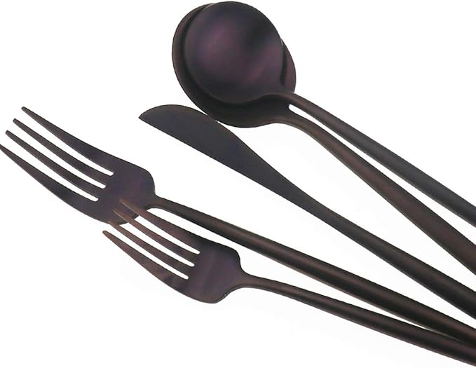 Matte Purple Silverware Set,Gugrida 5-Piece 18/10 Stainless Steel Satin Finish Flatware Set,Kitchen Utensil Set,Tableware Travel Cutlery Set for Camping Office or School Lunch, Dishwasher Safe