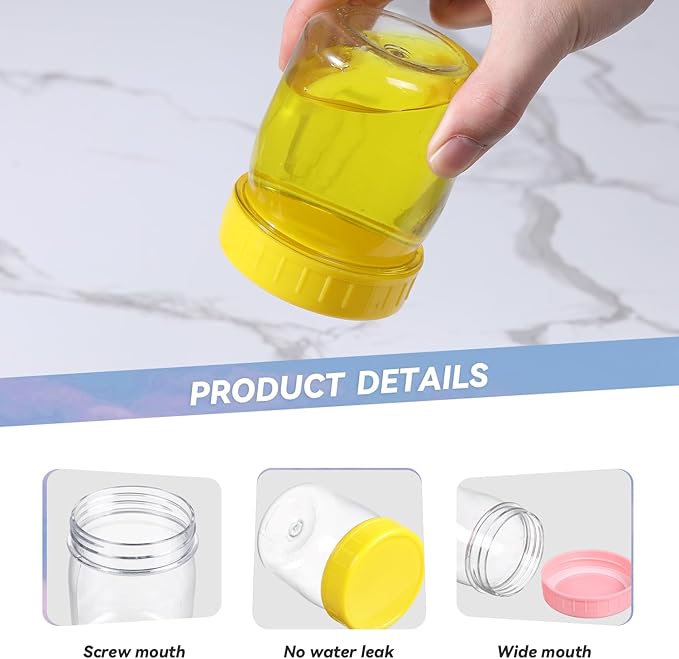 novelinks 8oz Plastic Jars With Lids Colorful Lid Mason Jars 32 Pack 8 oz Plastic Containers With Lids For Diy Food Milkshake Salads Snake Jams Spices (32)
