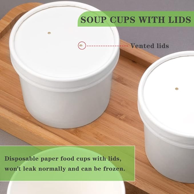 12 oz 50 Pack Paper Soup Containers with lids, Disposable Kraft Food Cups, Soup Cups Paper Ice Cream Cup, Dessert Cup, Yogurt Ice Cream Containers. Great For Restaurants, Take Outs, or To-Go Lunch