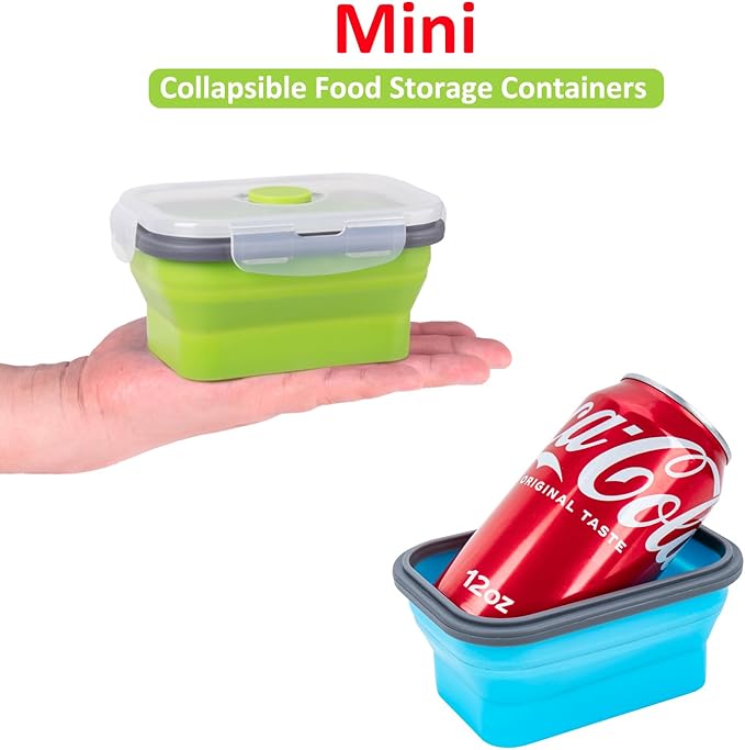 Collapsible Food Storage Containers with Airtight Lid, 11.8 oz, Small Kitchen Stacking Silicone Collapsible Meal Prep Container Set for Leftover, Microwave Freezer Dishwasher Safe, 4 Colors, Set of 4