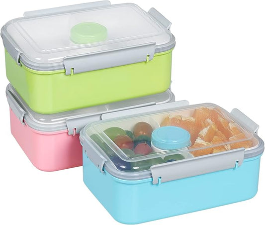 3 Pack Salad Lunch Box Food Storage Containers, 47oz Bento Box To Go Container with Lids, Meal Prep Containers with Removable Tray & Dressing Pots for Kids and Adults, Reusable and Microwavable