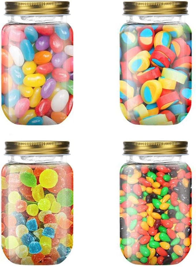 Novelinks 16 Ounce Plastic Jars with Gold Lids - Refillable Round Containers Storage Containers for Kitchen & Household Storage - BPA Free (10 Pack)