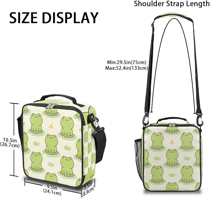 Cute Frog Kids Lunch Box Animal Frog Insulated Lunch Bag Tote for Girls Boys Cooler Freezable Meal Prep Bag with Shoulder Strap Waterproof Lunch Container for School Office Picnic