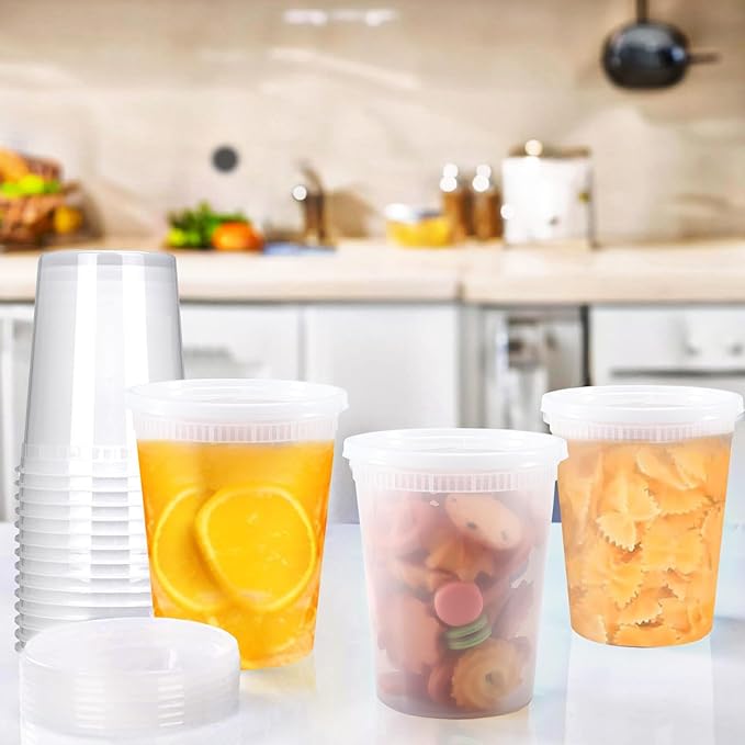 50 Pack Plastic Deli Containers with Lids,32 oz Food Storage Containers with Airtight Lids,Leakproof Soup Container,Stackable,Freezer,Microwave/Dishwasher Safe
