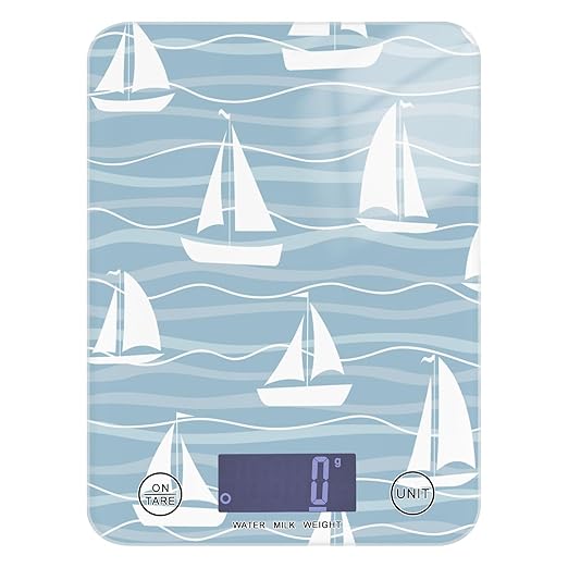 Food Scale Kitchen Scale for Baking Cooking Digital Food Weighing Measuring Scale Small Waterproof Electric Food Scale Sailboats Blue