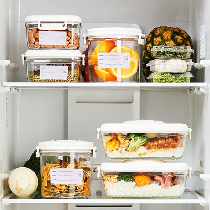 2 Rolls 1000 Pieces Removable Food Labels, 1 x 2 Inch Date Stickers for Freezer, Refrigerator Food Containers - Easy to Write On
