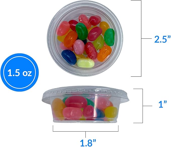 Reli. Condiment Cups with Lids, 1.5 oz (500 Sets, Bulk) Jello Shot Cups/Plastic Disposable Portion Cups (1 oz - 1.5oz Capacity) Portion/Souffle 1oz for Condiments, Bulk