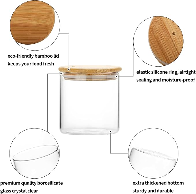 SIXAQUAE Glass Food Storage Containers Jar Seal Bamboo Lids 1200ml Airtight Canister Organization Sets Stackable