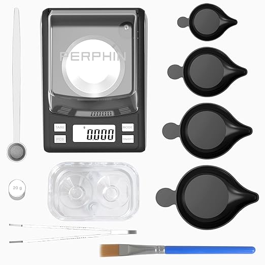 Milligram Scale with Capsule Filling Tool Kit, Only for Size 0, Powder Pans, mg Scale for Powder Medicine, 50g by 0.001g, 6 Weighing Units, Calibration Weight, Scoops, Tweezers Included
