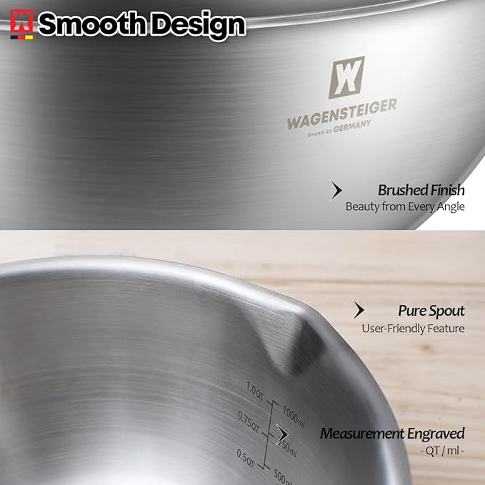 3-Piece Stainless Steel Mixing Bowl Set, Silver Color, Nesting Bowls with Pure Spout, Multipurpose Kitchen Basket, 1.56Quarts/3.17Quarts/4.23Quarts (No Color Added)