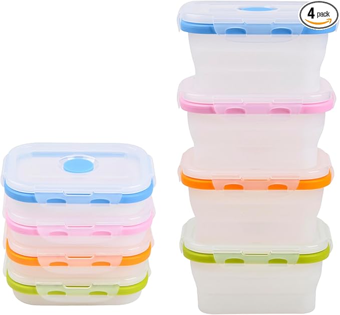 Collapsible Silicone Food Storage Containers, BPA Free, Microwave, Freezer and Dishwasher Safe, Lunch, Meal Prep, Travel, Space-Saving