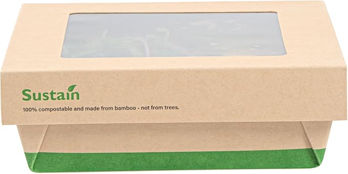 Restaurantware-34 Ounce Sturdy Paper Take Out Boxes, 200 Disposable Take Out Food Containers - With PLA lining, Paper Lid With Clear PLA Window, Bamboo Paper Containers, Compostable, Greaseproof