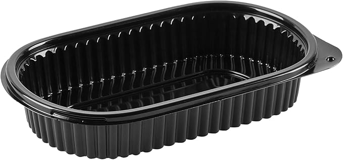 Restaurantware RW Base 25 Ounce Meal Prep Containers, 100 Microwavable To Go Containers With Lids - Disposable, Freezable, Black Plastic Oval Food Containers, Pack Hot And Cold Food, For Takeaway