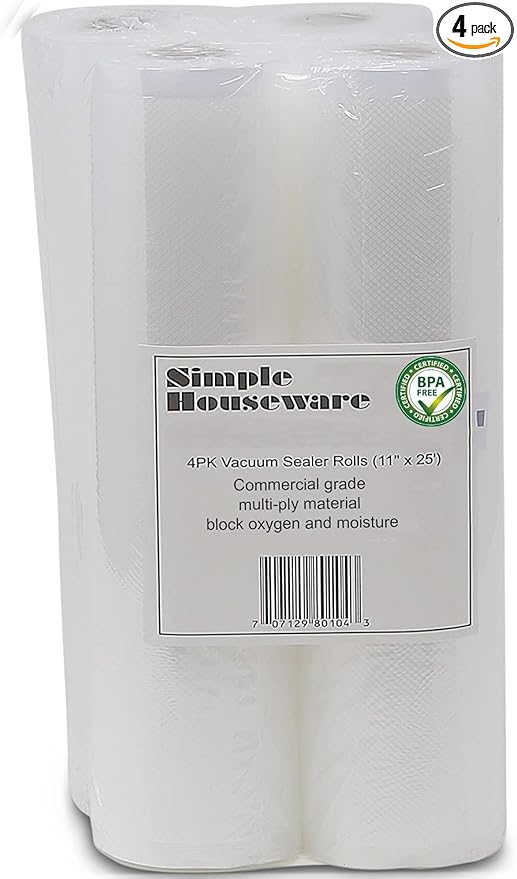 Simple Houseware Vacuum Sealer Bags 11'' x 25' Sous Vide Roll, 4-Pack
