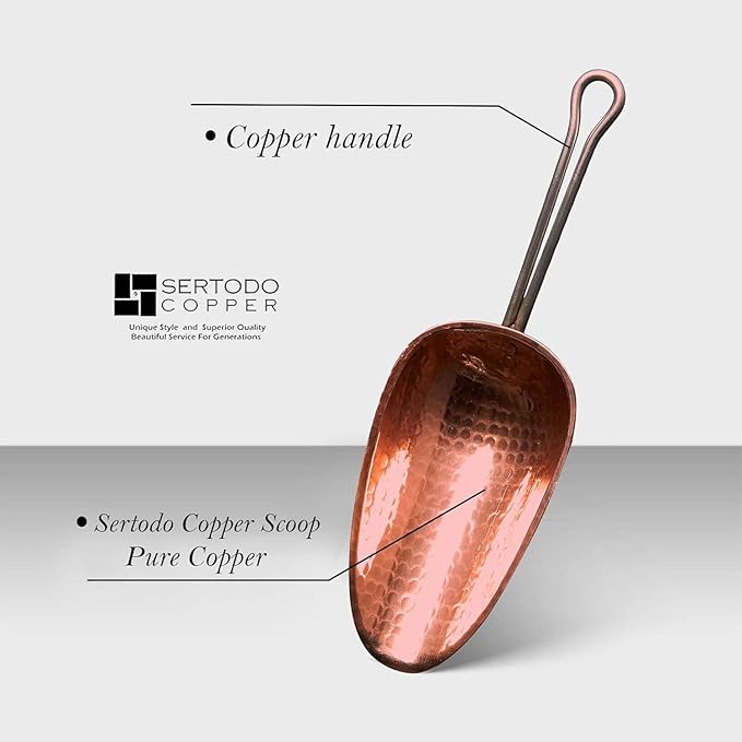 Sertodo Copper Scoop for Ice and Dry goods | Pure Copper, Heavy Gauge, Hand Hammered | Copper Handle | 1.5 Cup Capacity