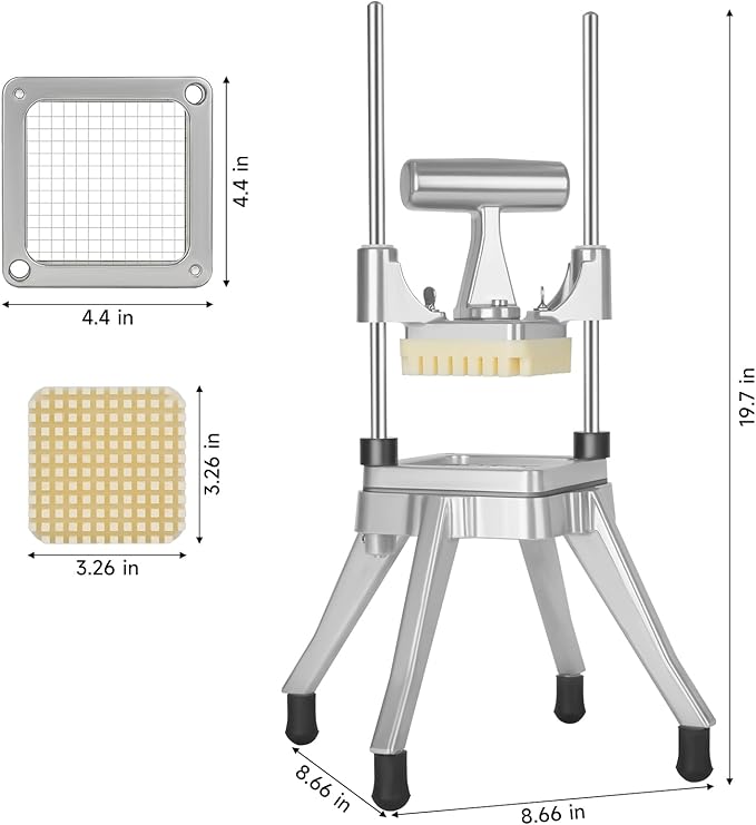 Commercial Vegetable Chopper, Stainless Steel French Fry Cutter, Heavy Duty Slicer for Onion,Carrots,Tomato,Mushroom (1/2"+3/8"+1/4" Blades)