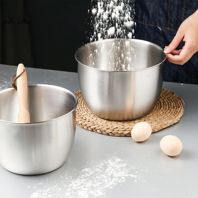 Stainless Steel Mixing Bowl, Kitchen 304 Salad Stainless Steel Mixing Deep Bowl, Anti-flying Design Kitchen Metal Bowls for Cooking Baking Marinating Cake Bread Salad 5.11 X 7.48 inches
