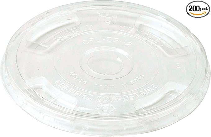 World Centric Compostable Cup Lids 9-24 oz - Made from Plants, Leak-Resistant - 200 Pack