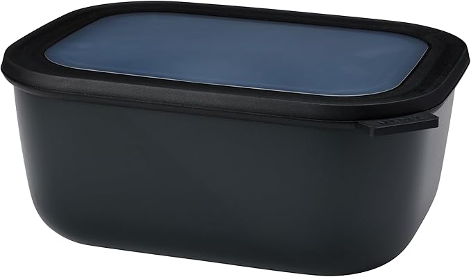 Mepal Cirqula 3000ml / 101oz Circular Rectangular Multi Food Storage & Serving Container with Transparent Lids | Perfect for Food Prep | Microwave & Dishwasher Safe | Nordic Black | Made in Holland