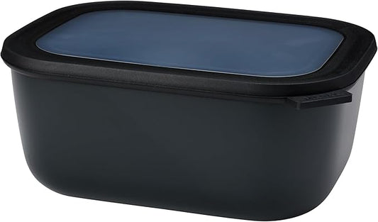 Mepal Cirqula 3000ml / 101oz Circular Rectangular Multi Food Storage & Serving Container with Transparent Lids | Perfect for Food Prep | Microwave & Dishwasher Safe | Nordic Black | Made in Holland