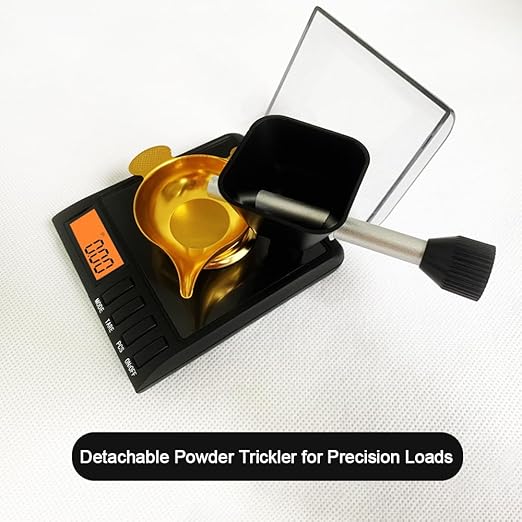Reloading Scale with Powder Trickler, 750 Grains x 0.02 gn, Metal Powder Pan and Handy Scoop, Milligram Scale, 50g x 0.001g