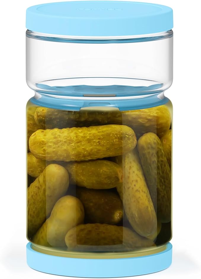 Glass Pickle Jar with Strainer Flip for Pickle Lover - 45 OZ Leakproof Airtight Juice Separator for Olive, Gherkin or Chilli, BPA Free, Dishwasher and Refrigerator Safe (Blue, 45 oz*1 pack)