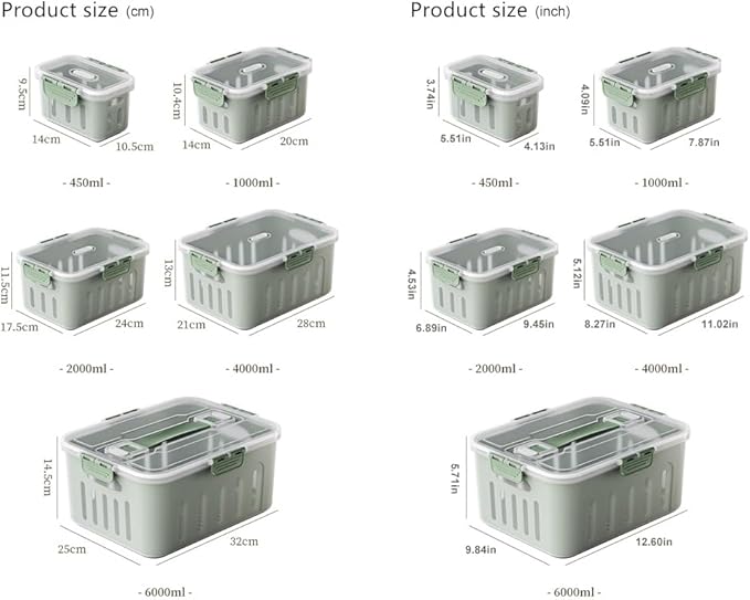 5pcs X-Large a Size Food Storage Container Set - Microwave & Dishwasher Safe, Airtight, Fruit and Vegetable box, BPA-Free, Double Drain Basket, Kitchen Fridge Stackable Storage for Freshness